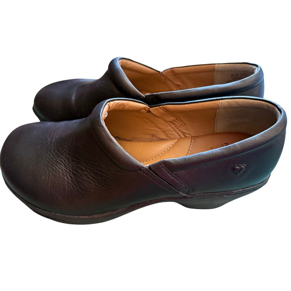 Nurse Mates Bryar Black Leather Slip-On Clogs, Size 10W